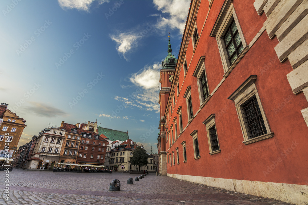 Warsaw Old Town in Sunset Time - Castle Square - Plac Zamkowy