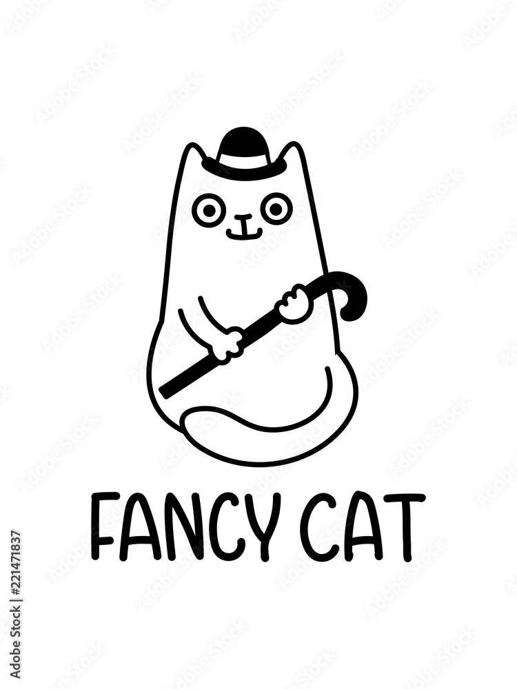 A Cartoon Vector Drawing Of A Fancy Cat With A Bowler Hat And A Cane Stock  Vector | Adobe Stock