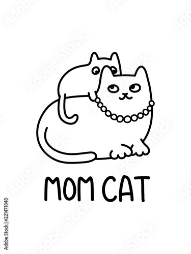 A Cartoon Vector Illustration Of A Feline Family, With A Mother Cat And A Kitten