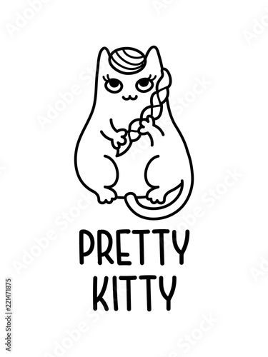 A Pretty Kitty With A Braid Vector Cartoon Drawing