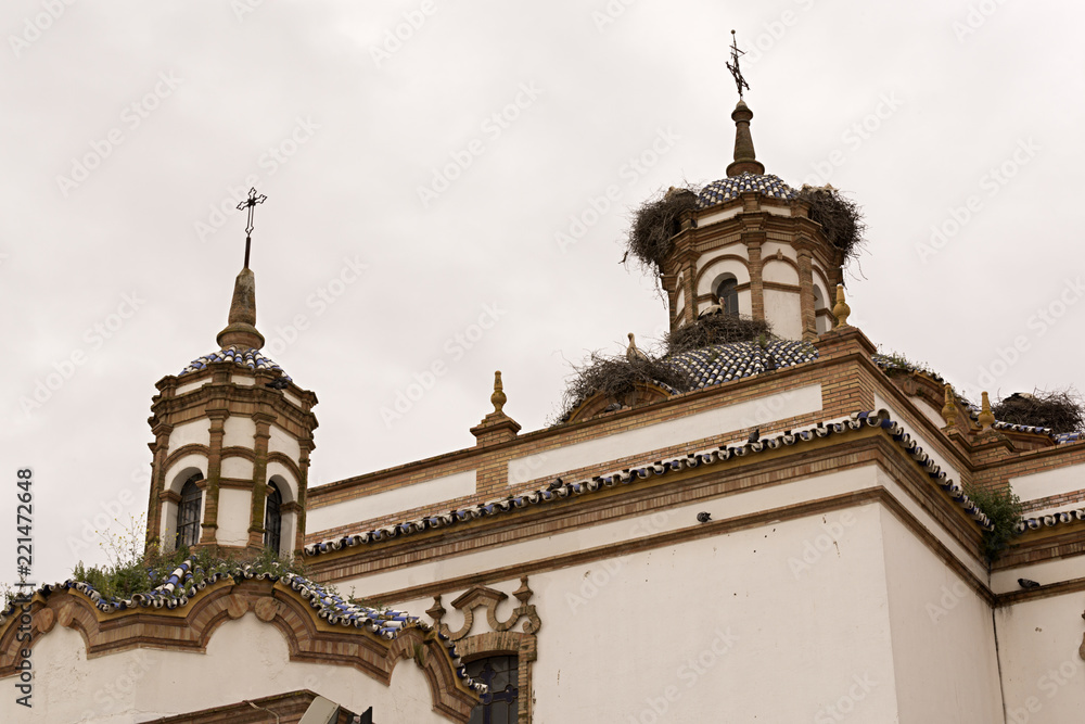 Iglesia con nidos de cigüeñas.