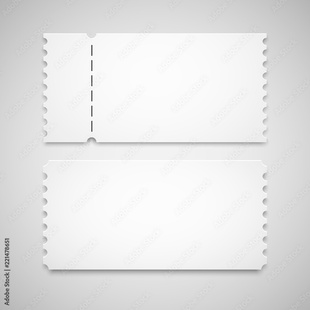 Vector two blank cinema tickets isolated on white background. Eps10 vector. Vector two blank cinema tickets isolated on white background. Eps10 vector.