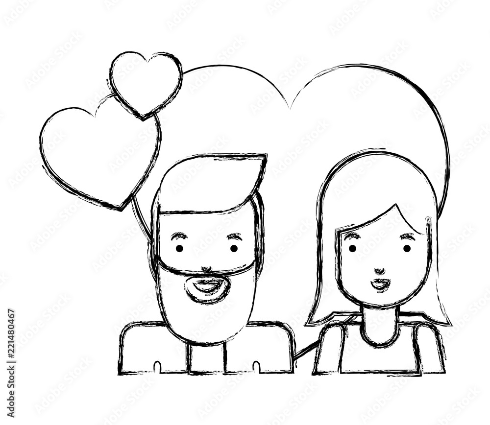 Fototapeta premium young couple with hearts love characters