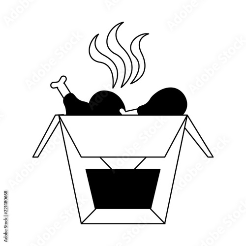 Fried chicken on box in black and white