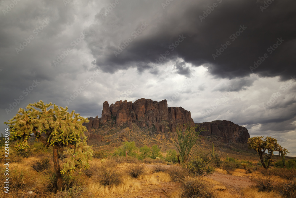 Storm is building up over the superstition mountains, Arizona