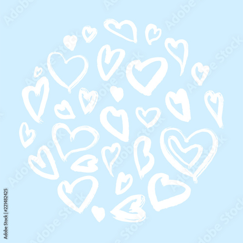 Heart ink illustrations, circle structure hearts, hearts backgrounds with glam rock style.