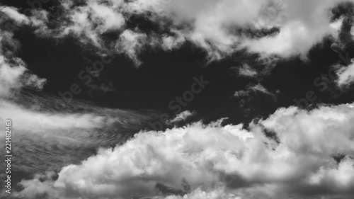 timelaps of black and white cloudy moment on sky. Black and white sky movement