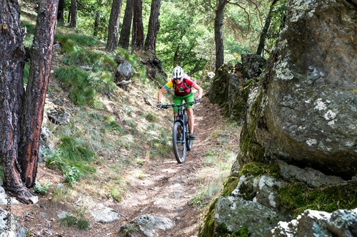 mountainbiker in action in the beautiful aosta valley, Italy, Europe