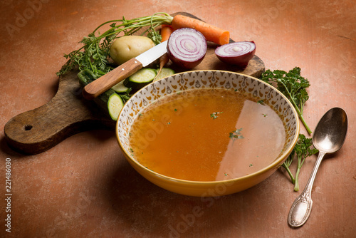 vegetables broth with ingredients photo