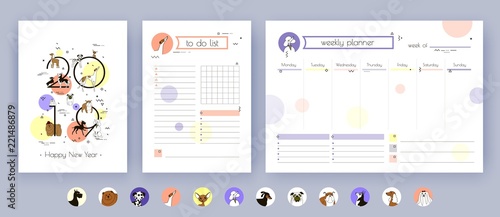 New Year 2019. Cover, Organizer and Schedule with Notes and To Do List