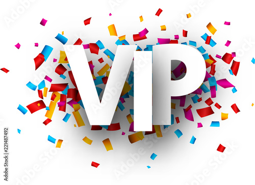 Vip sign with colorful confetti.