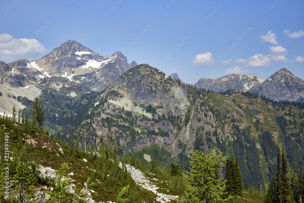 View of Black Peak and surrounding terrain in North Cascades National Park, Washington, USA
