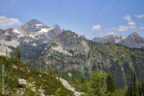View of Black Peak and surrounding terrain in North Cascades National Park, Washington, USA
