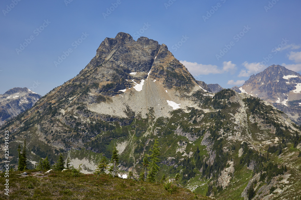View of Corteo Peak (photographed from the Heather Maple Pass hiking trail), North Cascades National Park, Washington