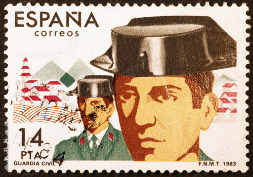 Two spanish policemen on vintage postage stamp photo