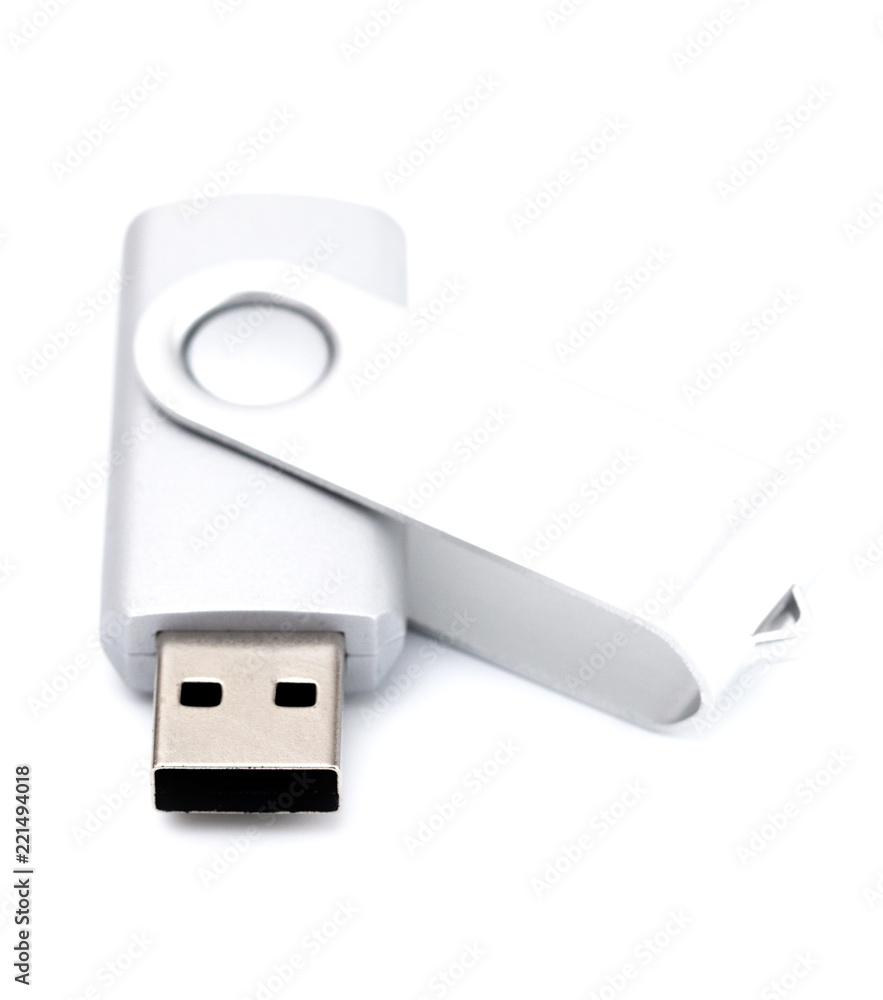 Silver Swivel UBS Drive on a White Background Silver Swivel UBS Drive on a White Background
