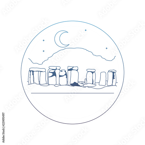 degraded line stonehenge sculpture at night landscape with moon