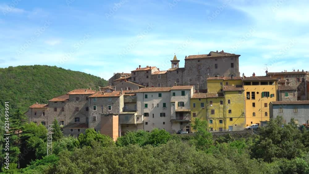 Sassetta, Livorno, Tuscany, Italy - 25 June 2018. Panoramic view of the city and mountains Sassetta, Livorno, Tuscany, Italy - 25 June 2018. Panoramic view of the city and mountains
