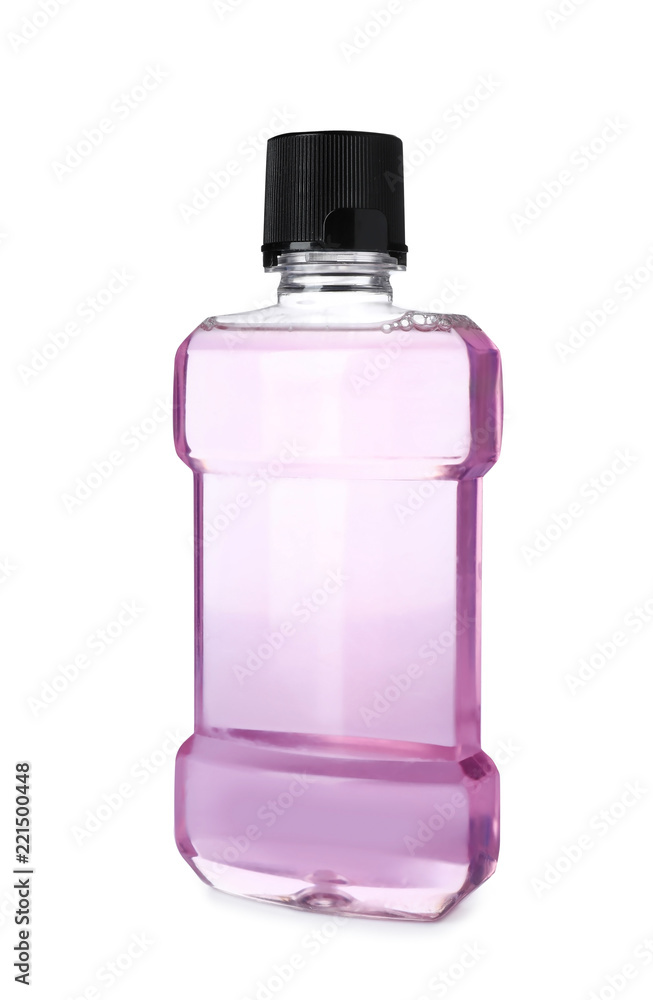 Bottle with mouthwash for teeth care on white background Bottle with mouthwash for teeth care on white background