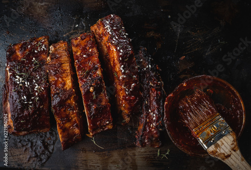 Close up of Smoked Roasted pork ribs.