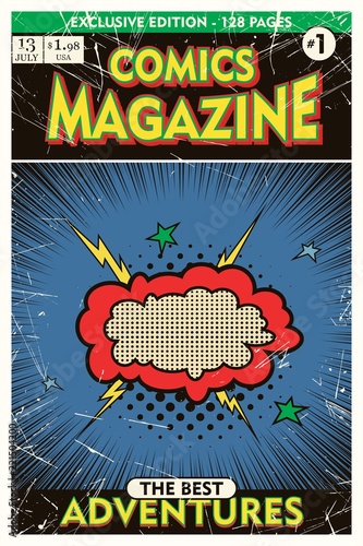 Cover template. Comic book vintage. Vector illustration.