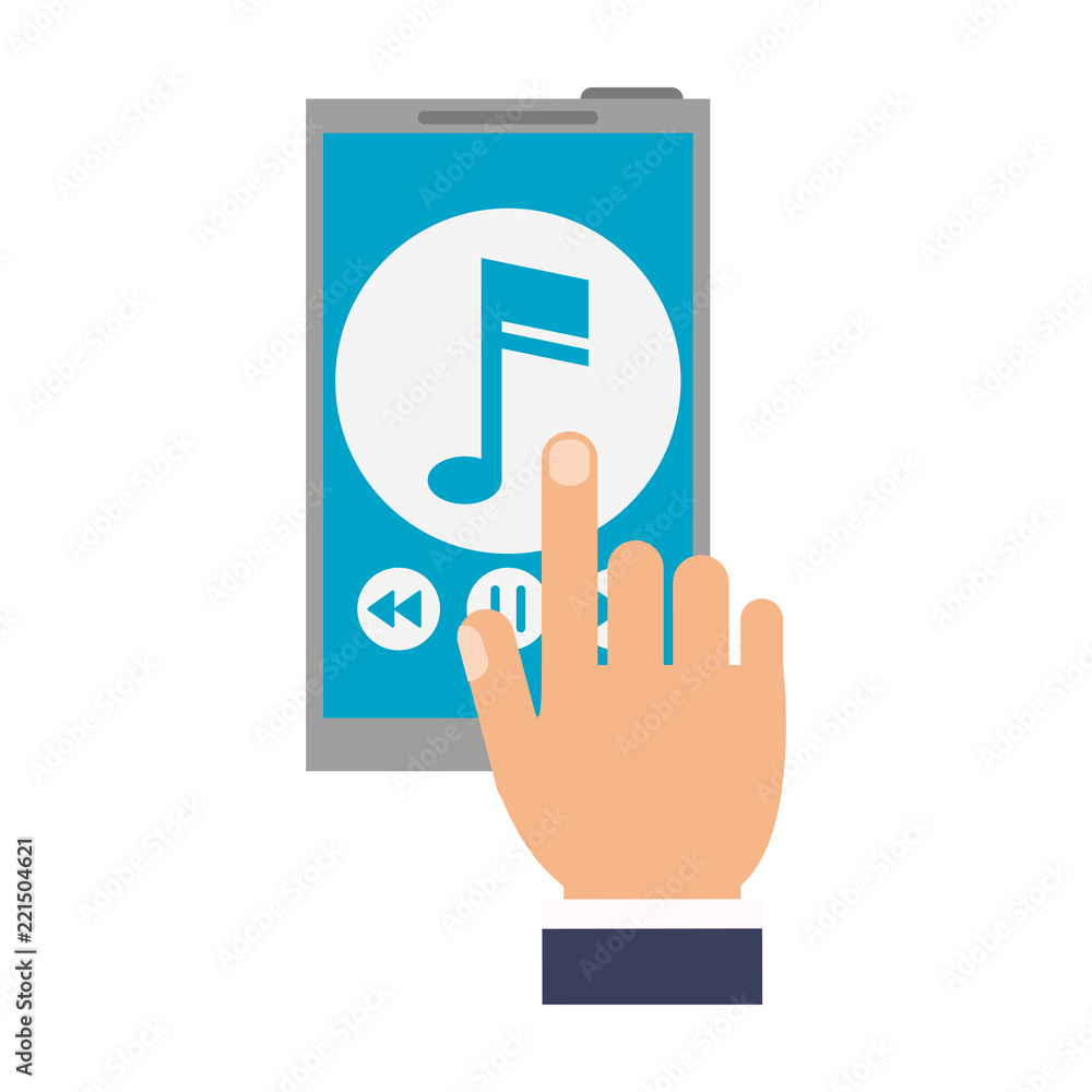 Hand touching smartphone with music Hand touching smartphone with music