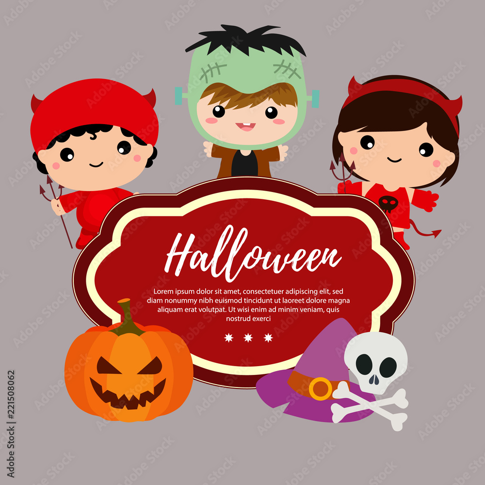 cute template halloween with devil costume kids cute template halloween with devil costume kids