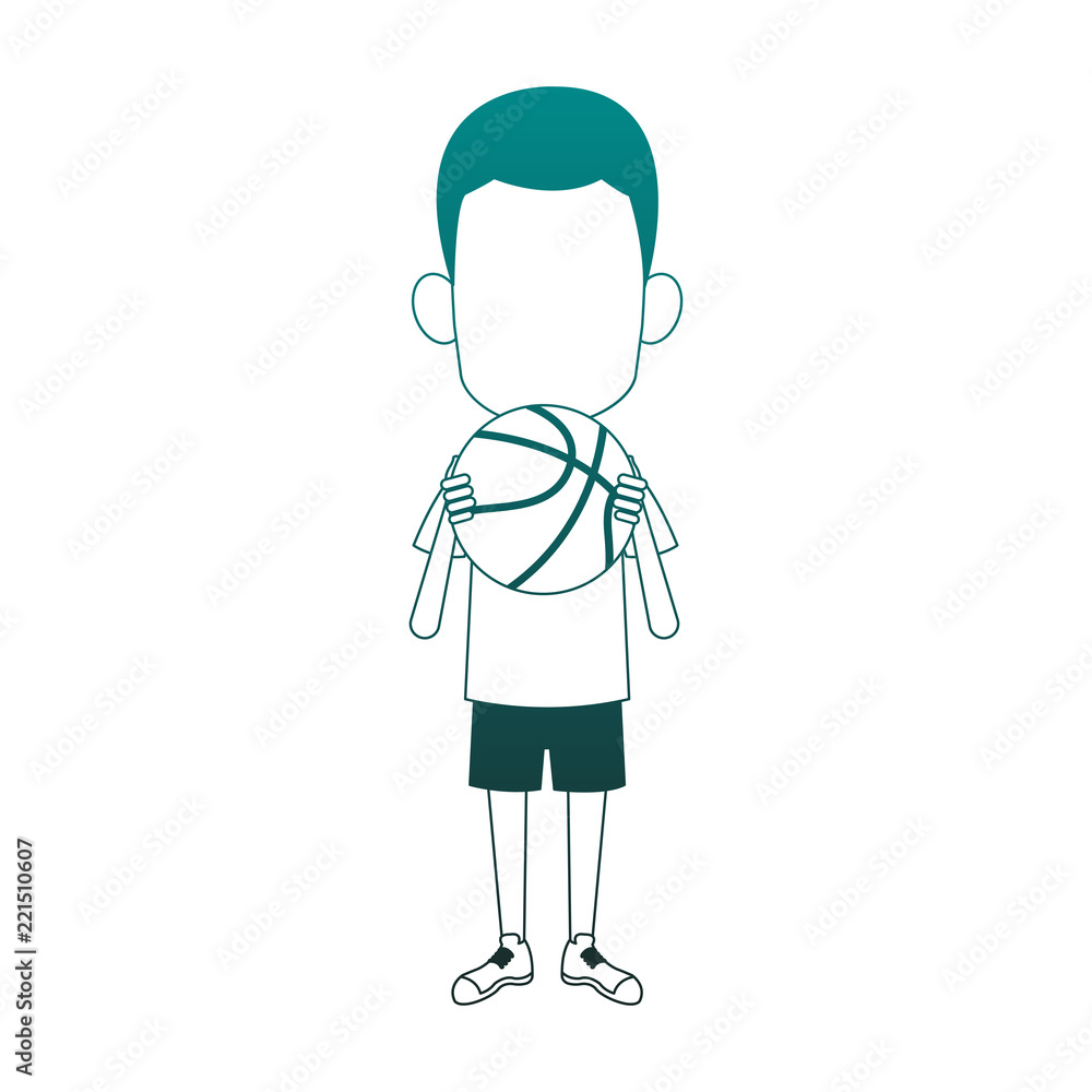 Afro boy with basketball ball blue lines