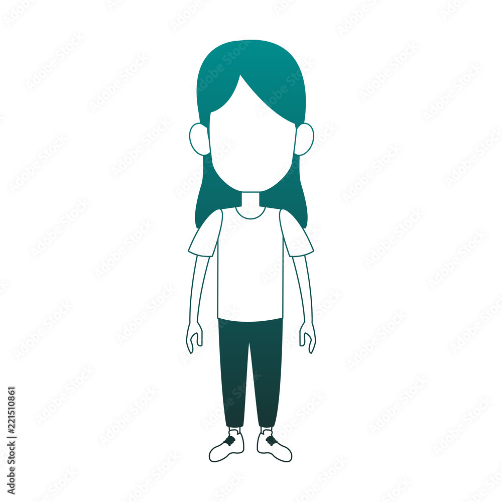 Girl faceless cartoon blue lines Girl faceless cartoon blue lines
