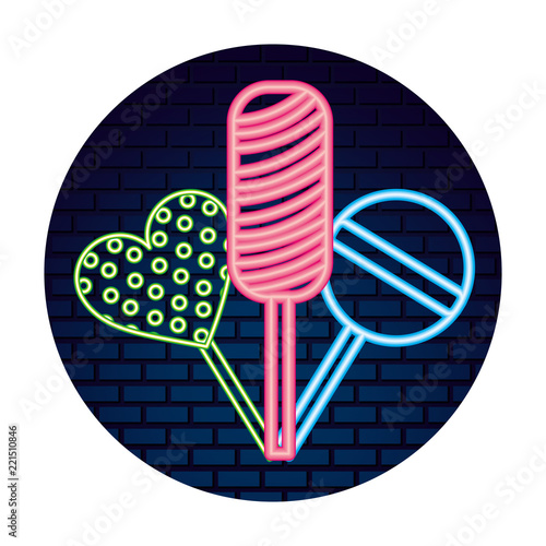 sweet candy lollipops hard confection neon light