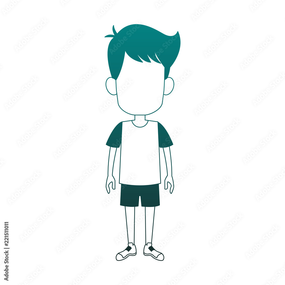 Boy faceless cartoon blue lines Boy faceless cartoon blue lines