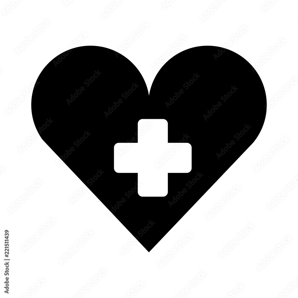 medical heart with cross symbol silhouette isolated icon medical heart with cross symbol silhouette isolated icon