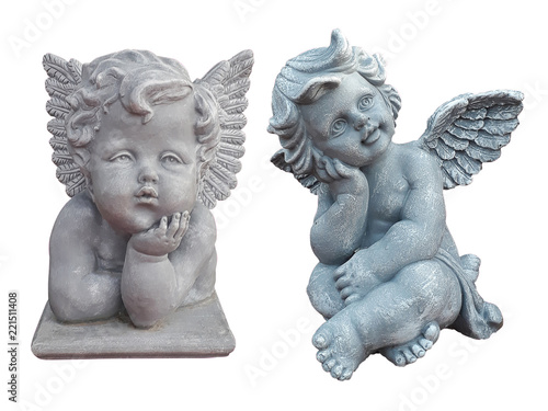 Cupid sculpture on white background.