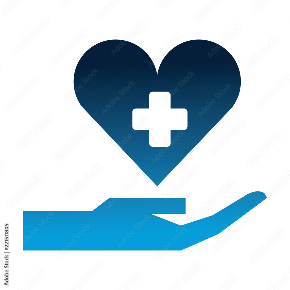 hand with medical heart and cross symbol silhouette hand with medical heart and cross symbol silhouette
