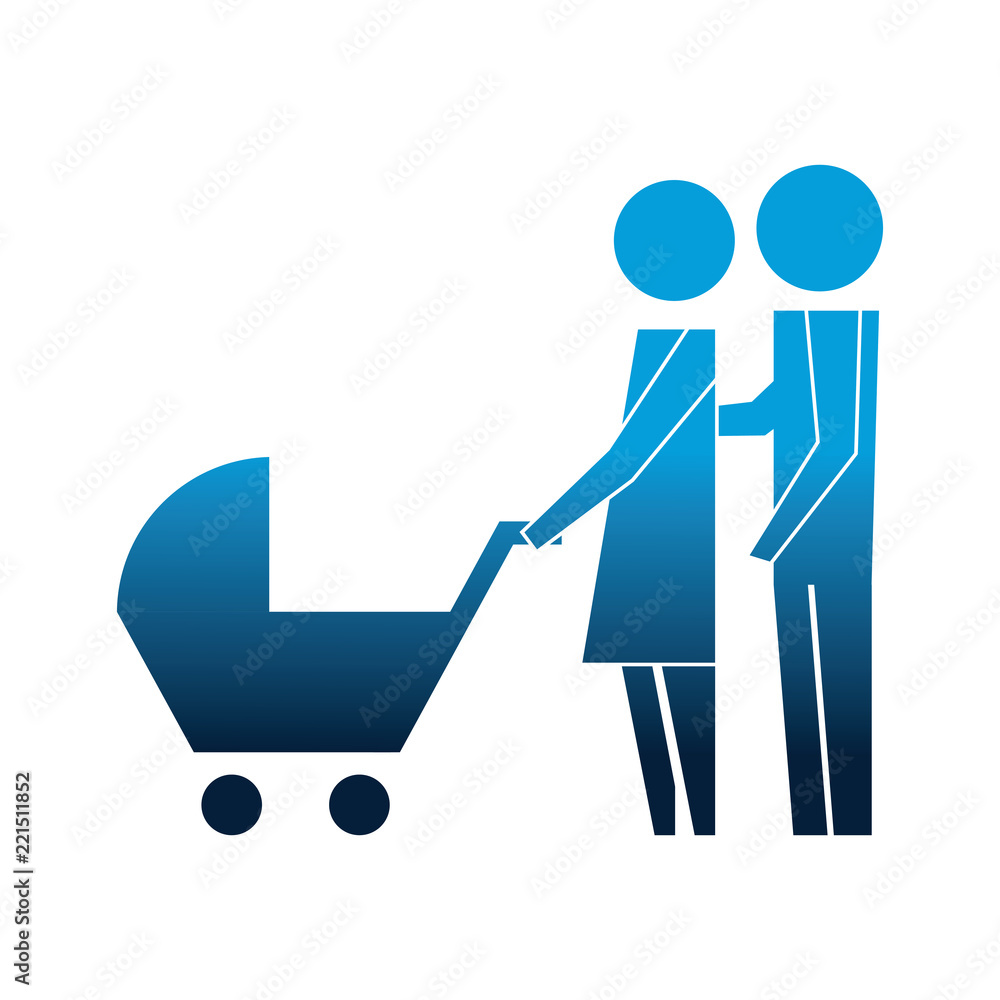 family couple with baby cart silhouette avatars family couple with baby cart silhouette avatars