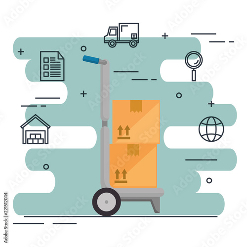 cart delivery service with set icons