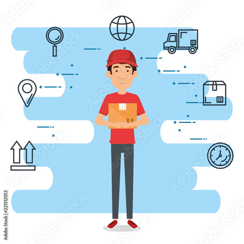 delivery worker with set icons
