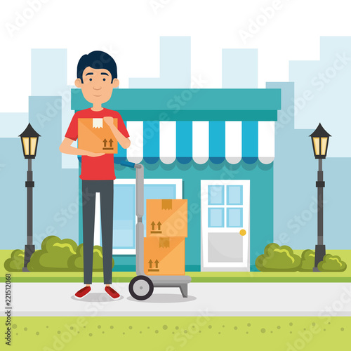delivery worker with character