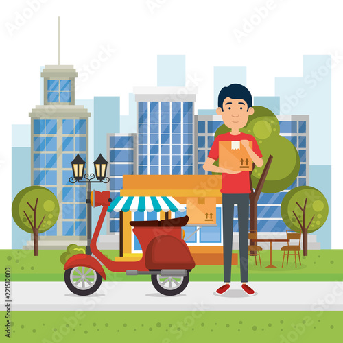 delivery worker with motorcycle character