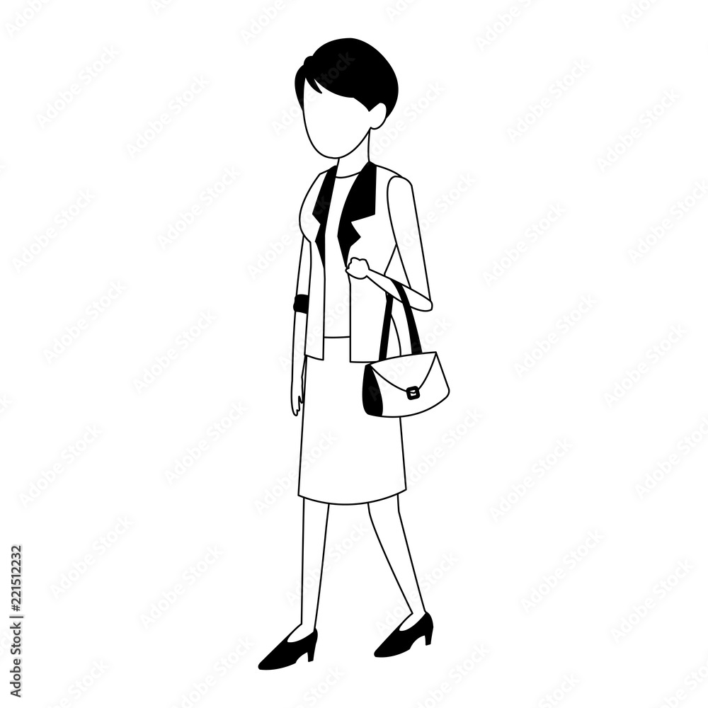 Businesswoman with bag in black and white Businesswoman with bag in black and white