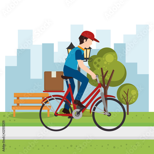 delivery worker in bicycle character