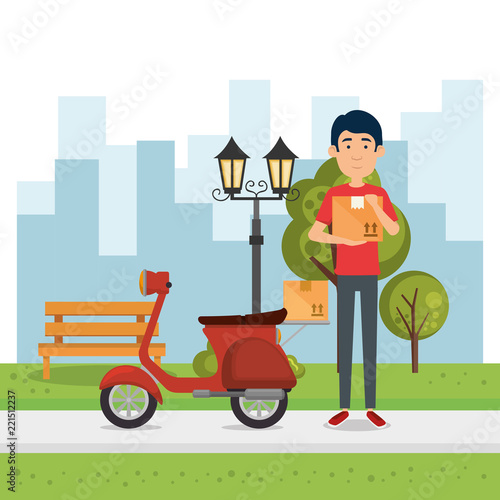delivery worker with motorcycle character