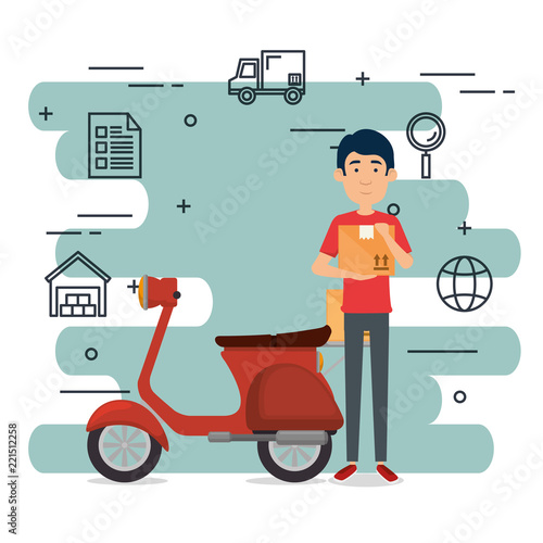 delivery worker with motorcycle character