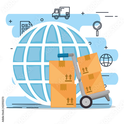 cart delivery service with set icons