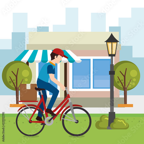delivery worker in bicycle character