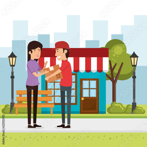 delivery worker with female receiver character