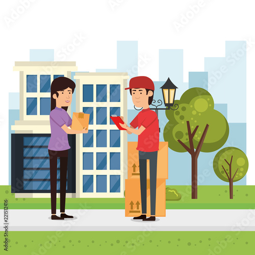 delivery worker with boxes character