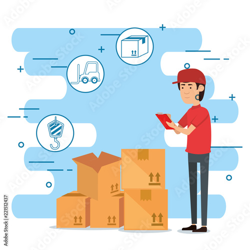 delivery worker with set icons