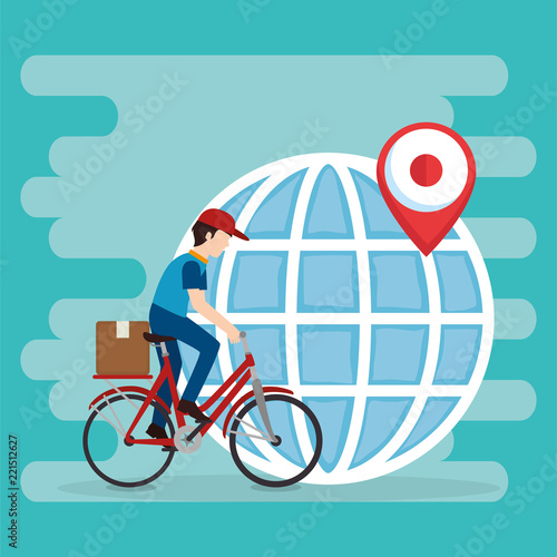 delivery worker in bicycle character