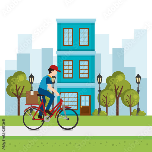 delivery worker in bicycle character